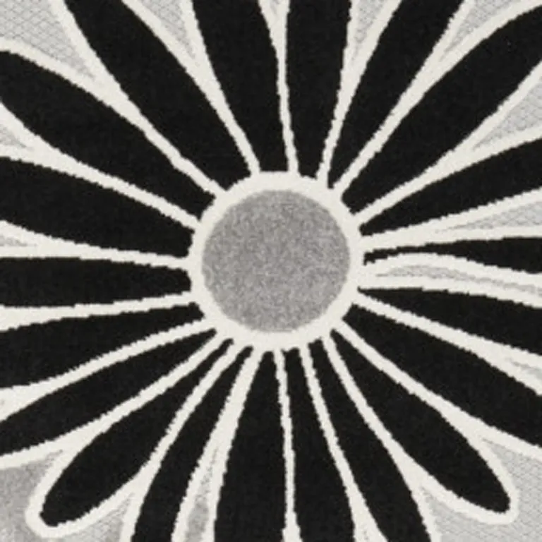 Black And White Floral Stain Resistant Non Skid Area Rug Photo 3