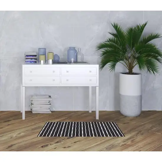 Black And White Modern Stripe Printed Vinyl Area Rug with UV Protection Photo 2