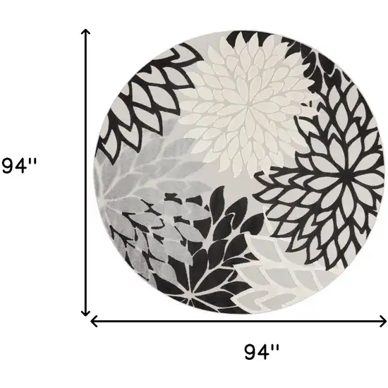 Black And White Round Floral Non Skid Indoor Outdoor Area Rug Photo 5