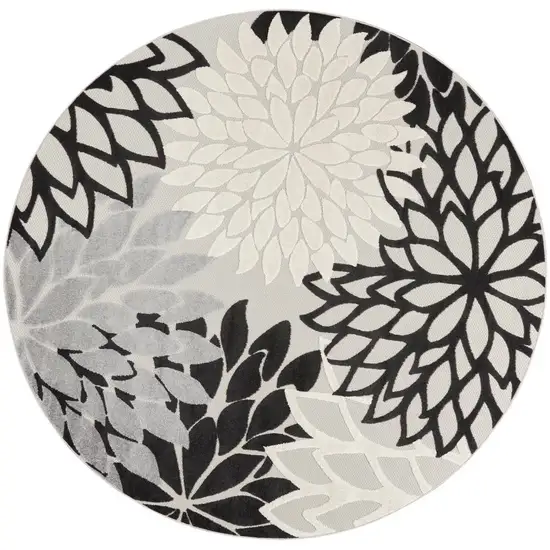 Black And White Round Floral Non Skid Indoor Outdoor Area Rug Photo 1