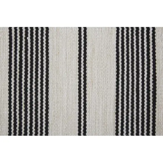 Black And White Striped Dhurrie Hand Woven Stain Resistant Area Rug Photo 2