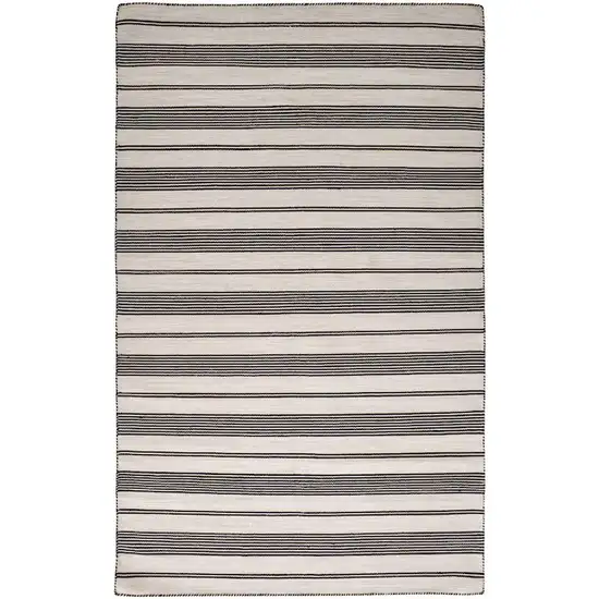 Black And White Striped Dhurrie Hand Woven Stain Resistant Area Rug Photo 2