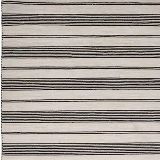 Black And White Striped Dhurrie Hand Woven Stain Resistant Area Rug Photo 4