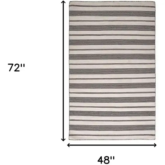 Black And White Striped Dhurrie Hand Woven Stain Resistant Area Rug Photo 3