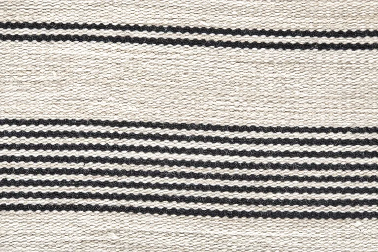 Black And White Striped Dhurrie Hand Woven Stain Resistant Area Rug Photo 1