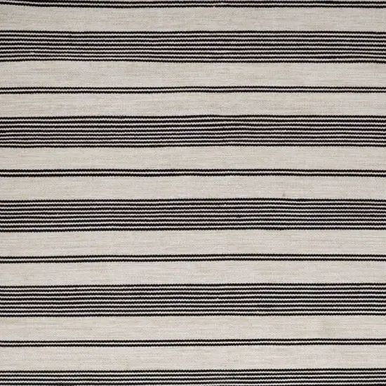 Black And White Striped Dhurrie Hand Woven Stain Resistant Area Rug Photo 5