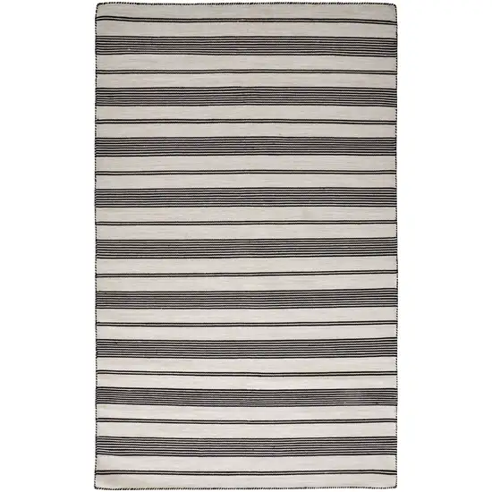 Black And White Striped Dhurrie Hand Woven Stain Resistant Area Rug Photo 1