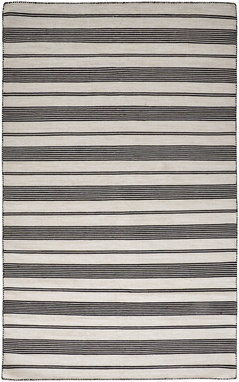 Black And White Striped Dhurrie Hand Woven Stain Resistant Area Rug Photo 1