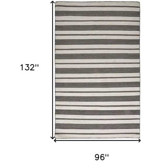 Black And White Striped Dhurrie Hand Woven Stain Resistant Area Rug Photo 3