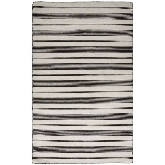 Black And White Striped Dhurrie Hand Woven Stain Resistant Area Rug Photo 1