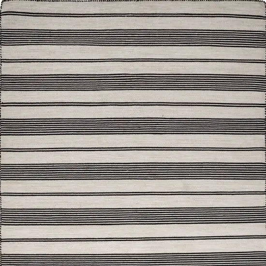 Black And White Striped Dhurrie Hand Woven Stain Resistant Area Rug Photo 6