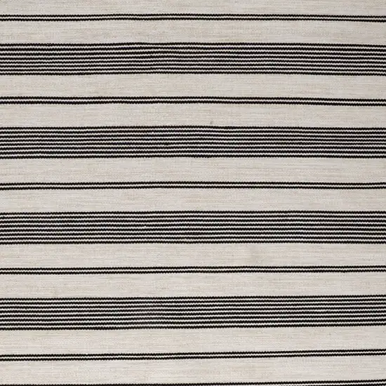 Black And White Striped Dhurrie Hand Woven Stain Resistant Area Rug Photo 5