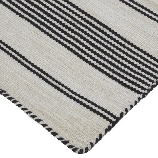 Black And White Striped Dhurrie Hand Woven Stain Resistant Area Rug Photo 3