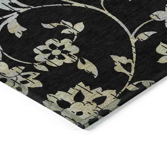 Black Artichoke Green And Silver Floral Washable Indoor Outdoor Area Rug Photo 5