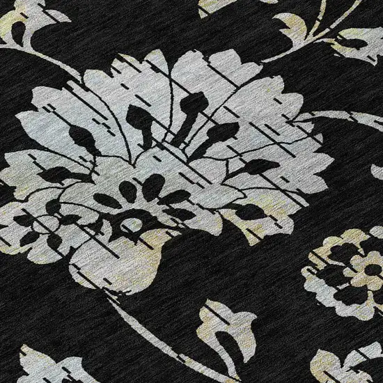 Black Artichoke Green And Silver Floral Washable Indoor Outdoor Area Rug Photo 7