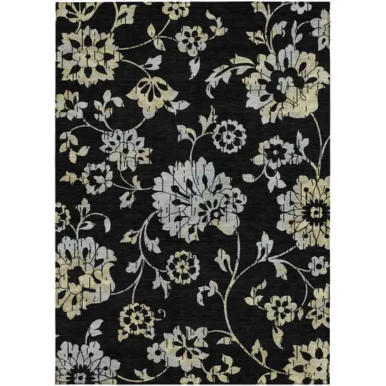 Black Artichoke Green And Silver Floral Washable Indoor Outdoor Area Rug Photo 8