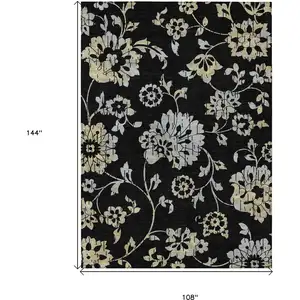 Photo of Black Artichoke Green And Silver Floral Washable Indoor Outdoor Area Rug