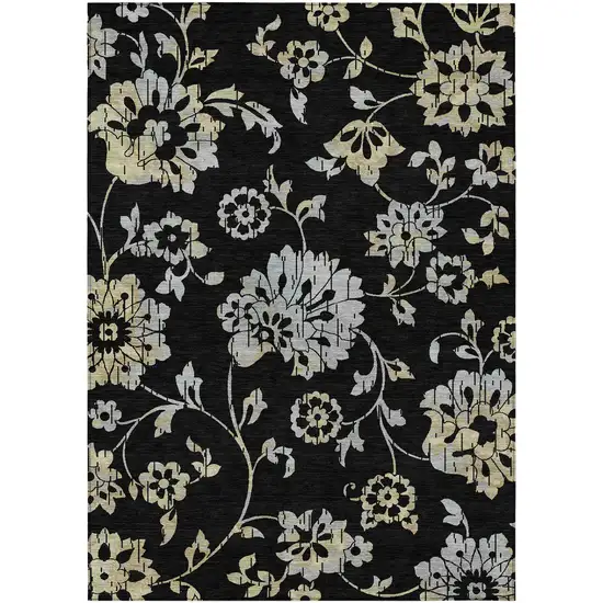 Black Artichoke Green And Silver Floral Washable Indoor Outdoor Area Rug Photo 2