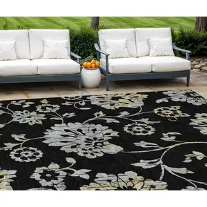 Photo of Black Artichoke Green And Silver Floral Washable Indoor Outdoor Area Rug