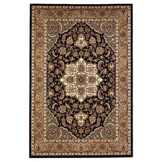 Black Beige Machine Woven Floral Medallion Indoor Accent Rug Photo 1