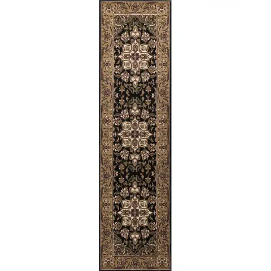 Black Beige Machine Woven Floral Medallion Indoor Accent Rug Photo 4