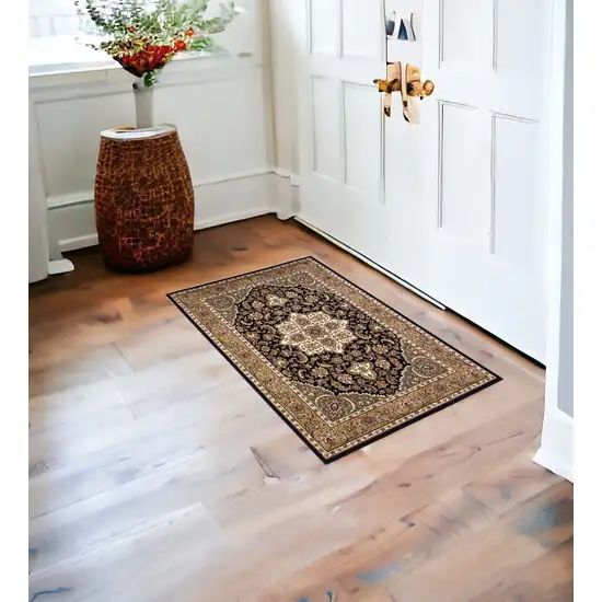 Beige And Black Floral Medallion Area Rug Photo 1