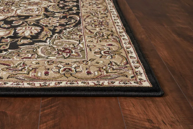 Black Beige Machine Woven Floral Medallion Indoor Accent Rug Photo 5