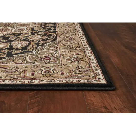 Black Beige Machine Woven Floral Medallion Indoor Accent Rug Photo 5