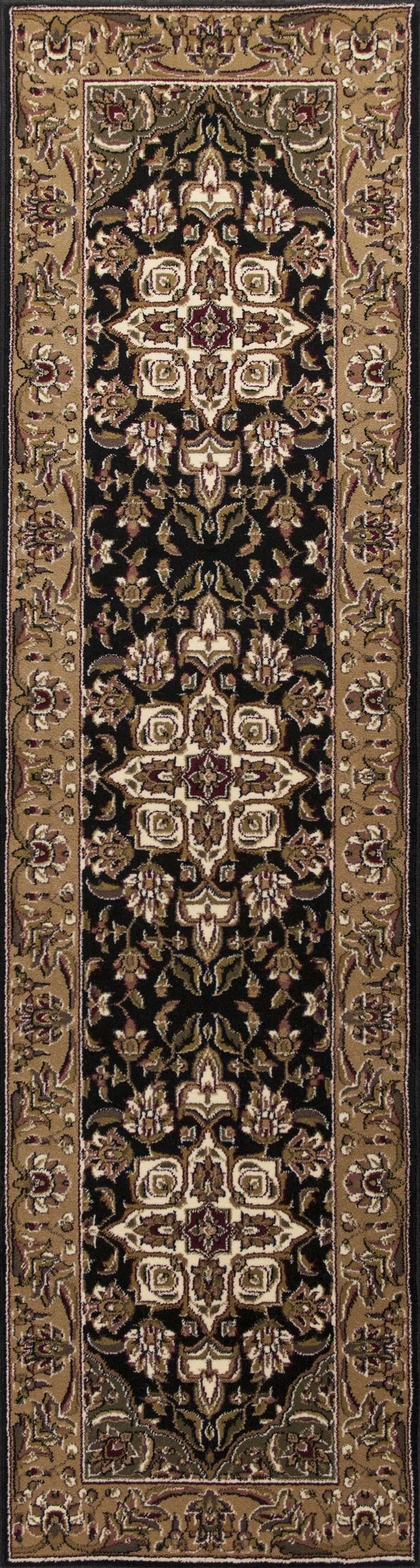 Black Beige Machine Woven Floral Medallion Indoor Accent Rug Photo 4