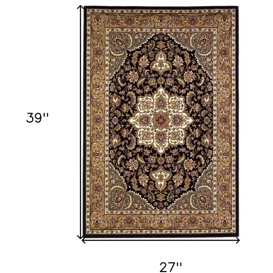 2'X3' Black Beige Machine Woven Floral Medallion Indoor Accent Rug Photo 9