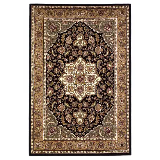 Black Beige Machine Woven Floral Medallion Indoor Area Rug Photo 1