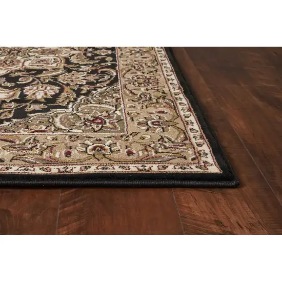 Black Beige Machine Woven Floral Medallion Indoor Area Rug Photo 5