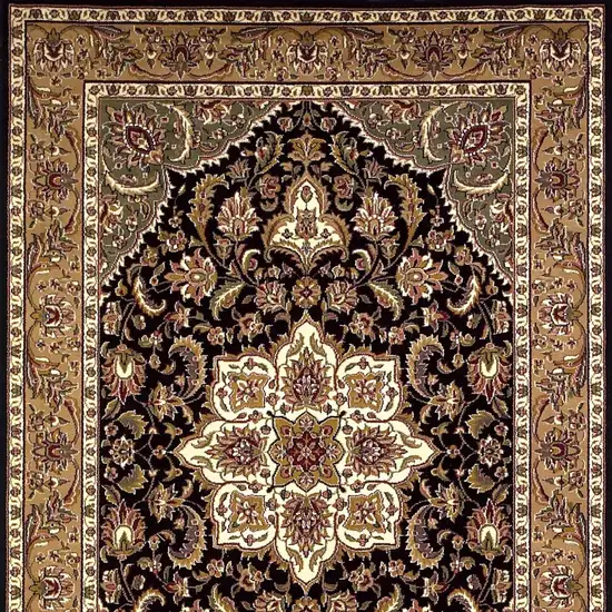 Black Beige Machine Woven Floral Medallion Indoor Area Rug Photo 7