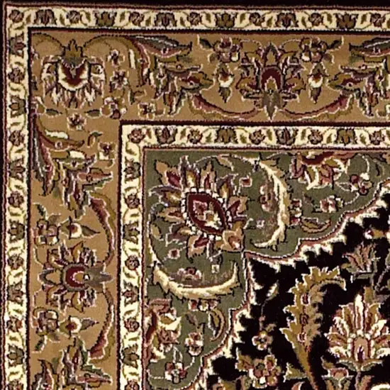 Black Beige Machine Woven Floral Medallion Indoor Area Rug Photo 2