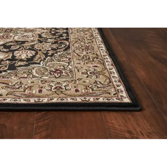 Black Beige Machine Woven Floral Medallion Indoor Area Rug Photo 4