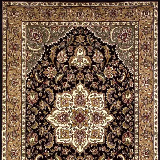 Black Beige Machine Woven Floral Medallion Indoor Area Rug Photo 6