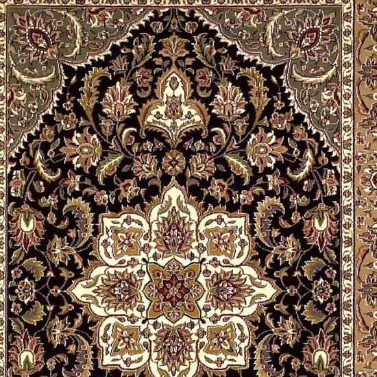 8'X11' Black Beige Machine Woven Floral Medallion Indoor Area Rug Photo 5