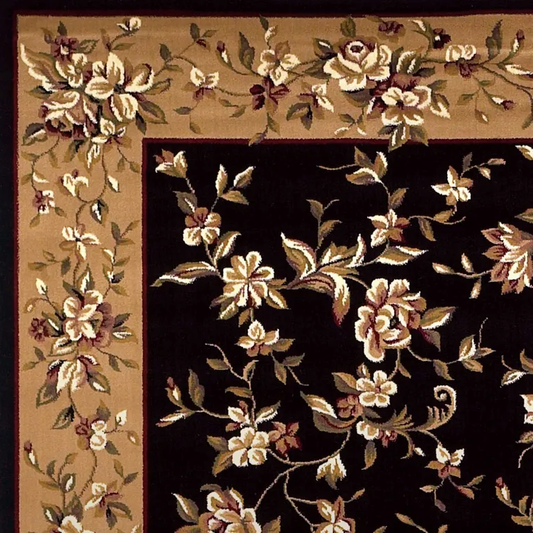 Black Beige Machine Woven Floral Vines Indoor Area Rug Photo 2