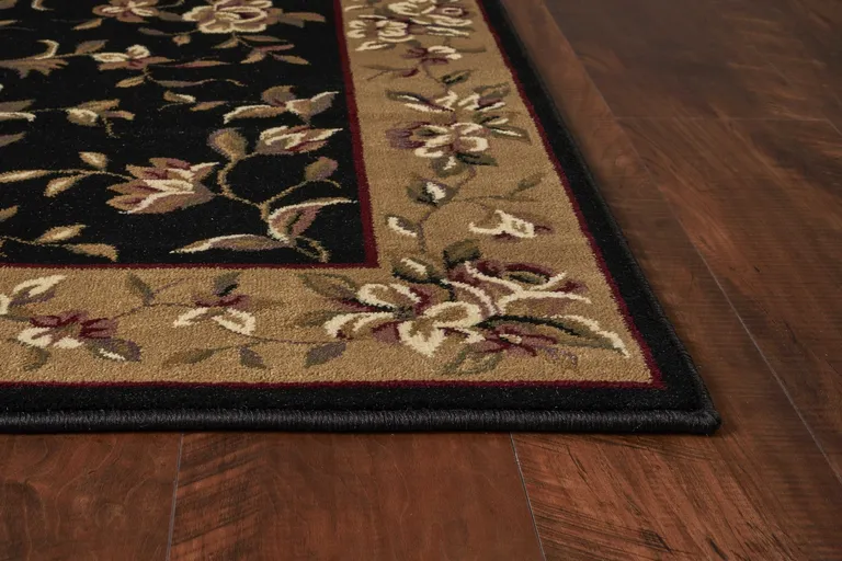 Black Beige Machine Woven Floral Vines Indoor Area Rug Photo 3