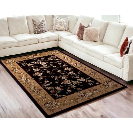 5'X8' Black Beige Machine Woven Floral Vines Indoor Area Rug Photo 1