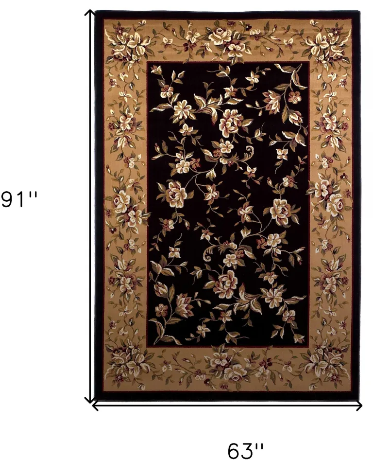 Black Beige Machine Woven Floral Vines Indoor Area Rug Photo 4