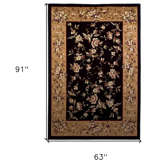 Black Beige Machine Woven Floral Vines Indoor Area Rug Photo 4