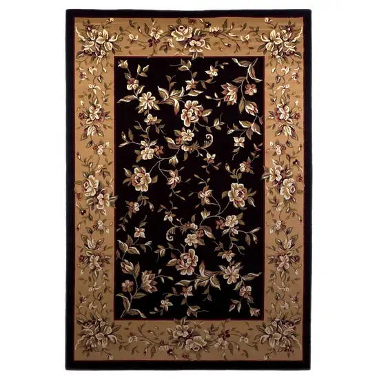 Black Beige Machine Woven Floral Vines Indoor Area Rug Photo 1