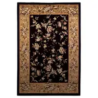 Photo of Black Beige Machine Woven Floral Vines Indoor Area Rug