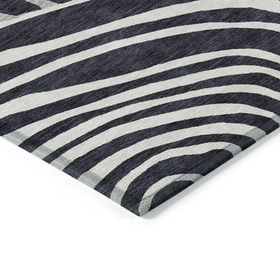 Black Charcoal And Gray Abstract Washable Indoor Outdoor Area Rug Photo 3