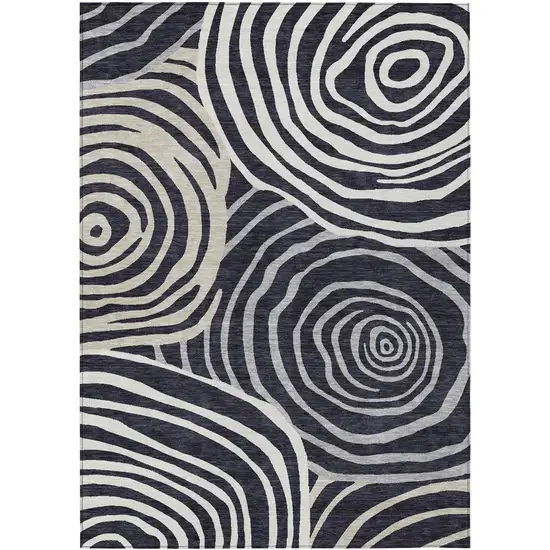 Black Charcoal And Gray Abstract Washable Indoor Outdoor Area Rug Photo 1