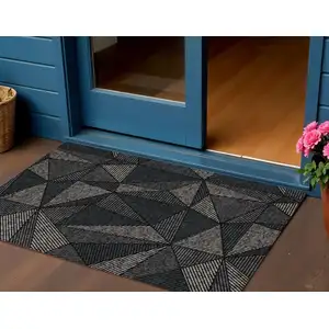 Photo of Black Charcoal And Gray Geometric Washable Indoor Outdoor Area Rug