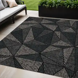 Photo of Black Charcoal And Gray Geometric Washable Indoor Outdoor Area Rug