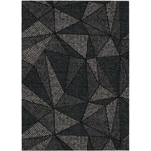 Photo of Black Charcoal And Gray Geometric Washable Indoor Outdoor Area Rug