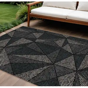 Photo of Black Charcoal And Gray Geometric Washable Indoor Outdoor Area Rug